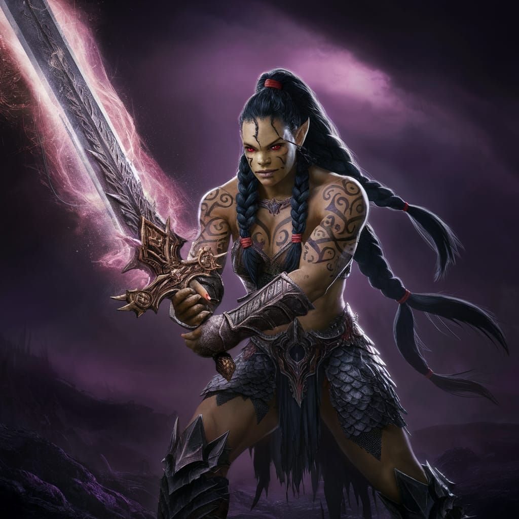 Female Orc Warrior in Dark Comic Book Style