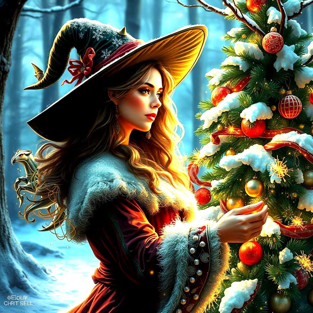 Mystical Christmas Woman Dances in Hyperrealistic Splendor