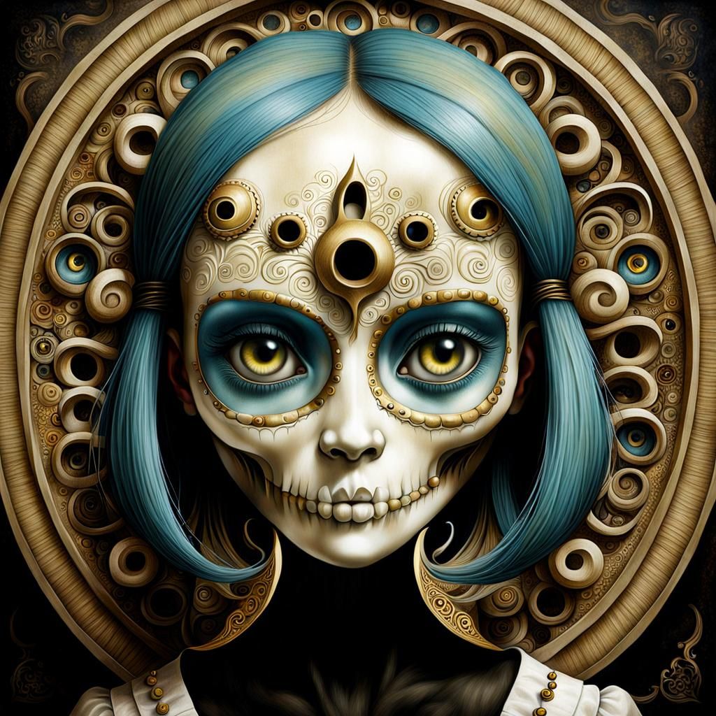 Girl with Death Mask in Naoto Hattori Style