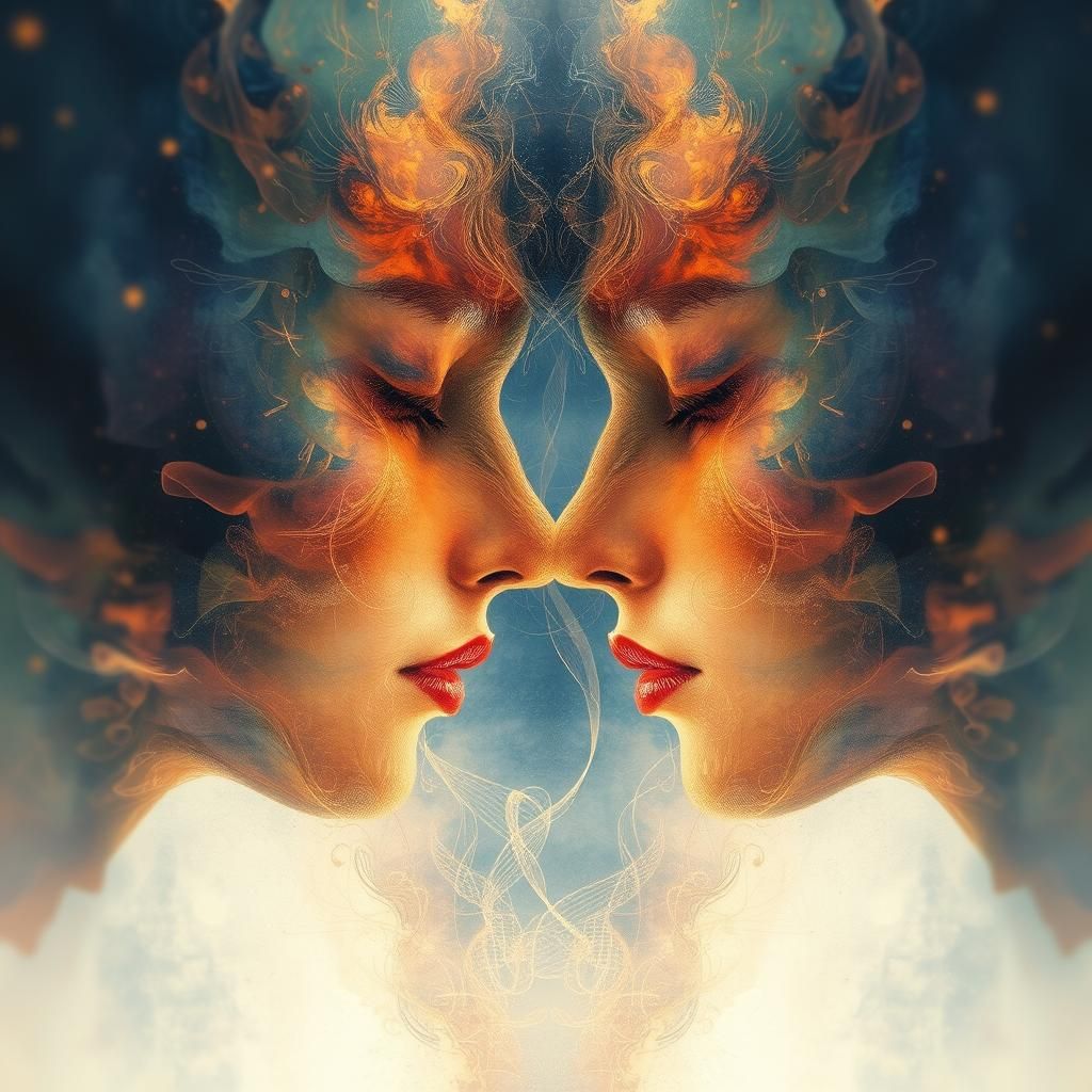 Ethereal Profiles Merge in Dreamlike Concept Art
