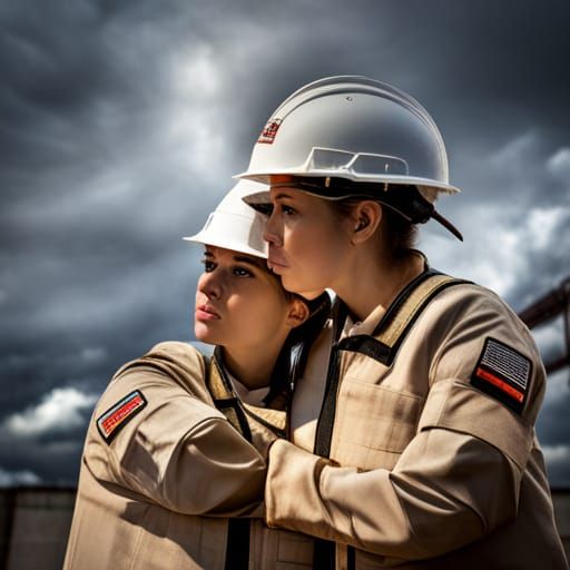 Hyperrealistic Construction Site Scene with Women in Uniform