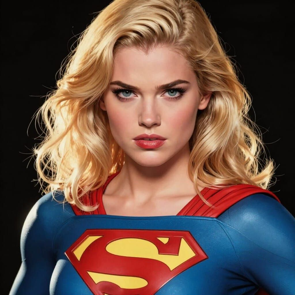 Heroine in Supergirl Suit with Golden Hair
