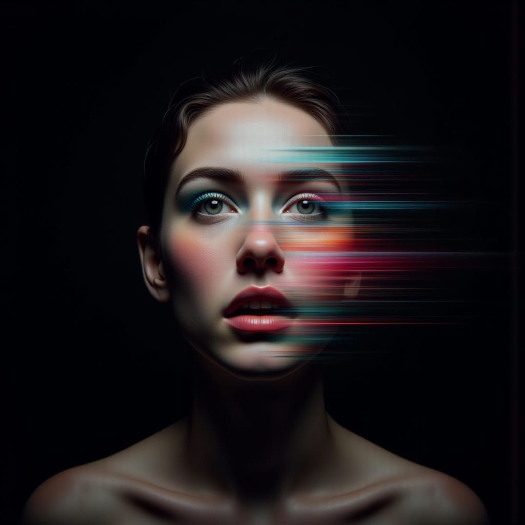 Surreal Glitch Portrait in a Futuristic Style