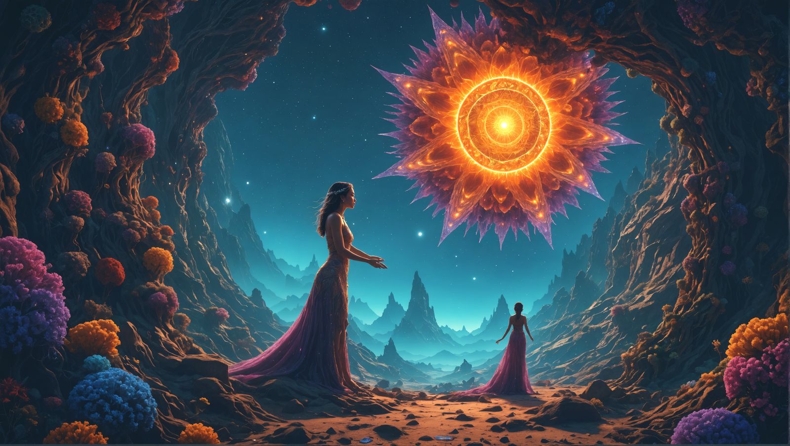 Psychedelic DMT Entities in a Bizarre Landscape