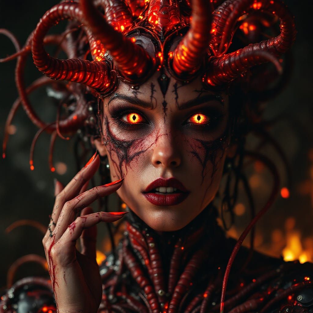 Cybernetic Demon Hybrid in Biopunk Style