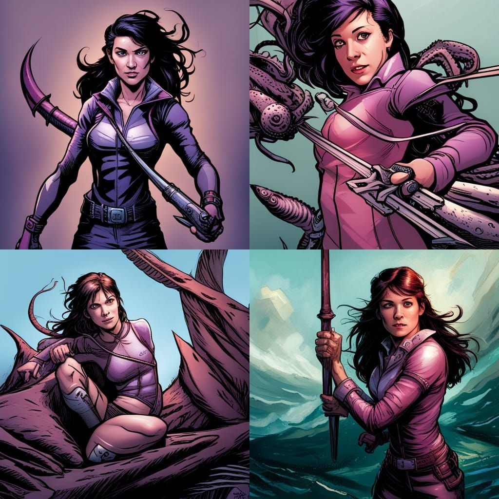 Amphibious Kate Bishop in Comic Book Art Style