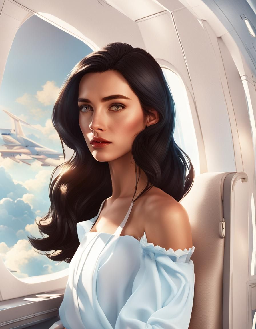 Elegant Girl and Airplane Window: Fantasy Concept Art