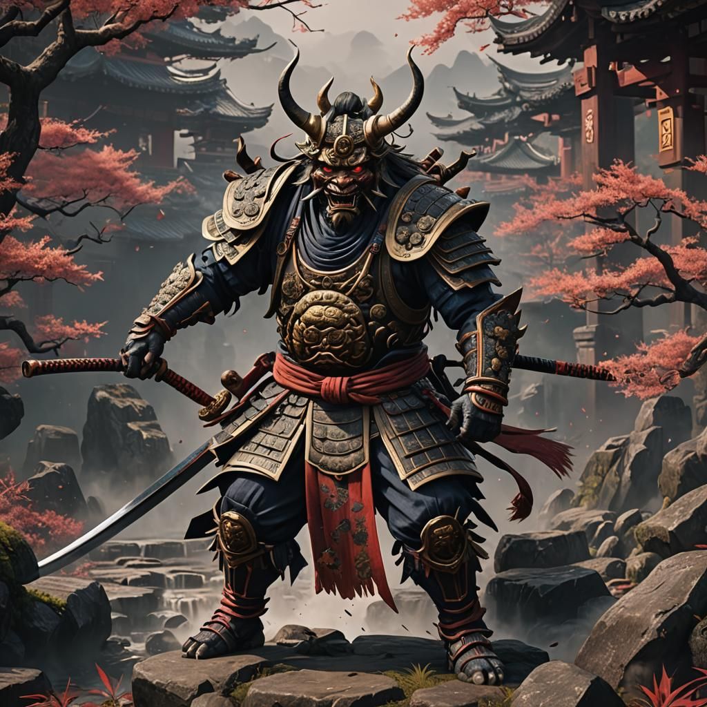 Detailed Samurai Oni Fantasy Concept Art