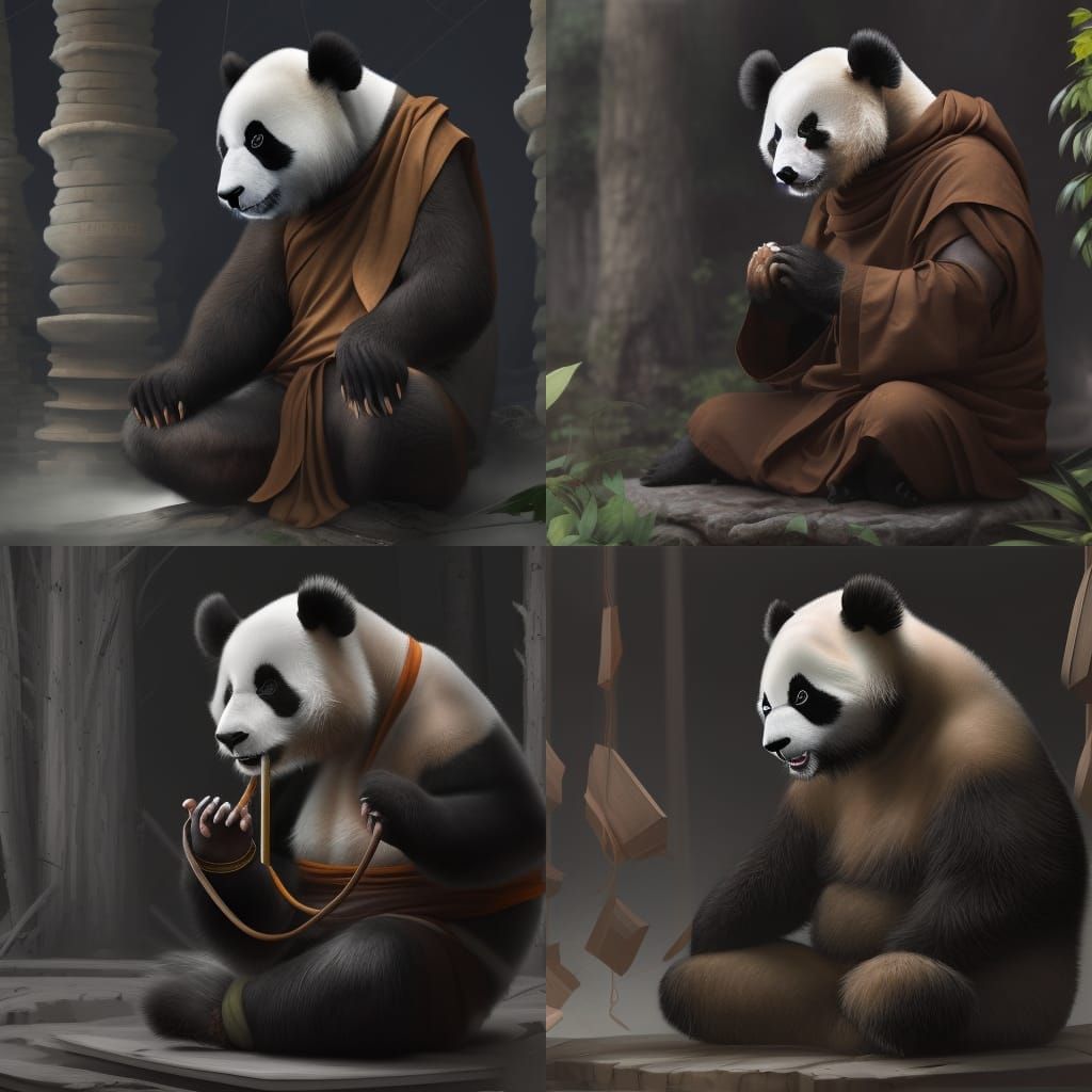 Panda Monk Digital Art Concept, Detailed 8k Render