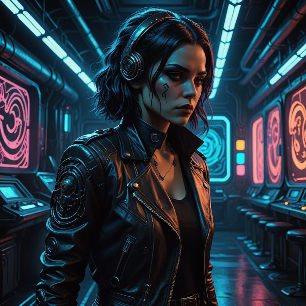 Neon Rock Goddess in Cyberpunk Nightclub