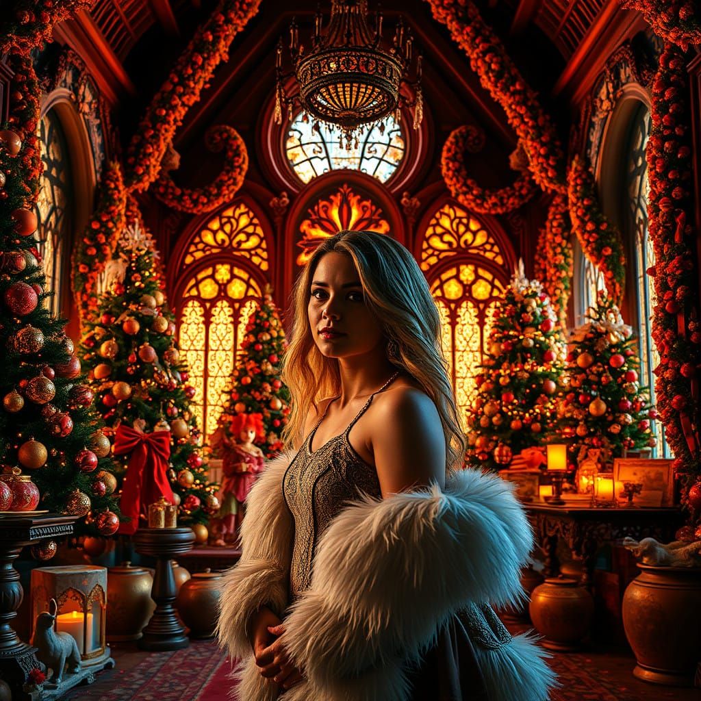 Surreal Christmas Scene Radiating Vibrant Orange Hues