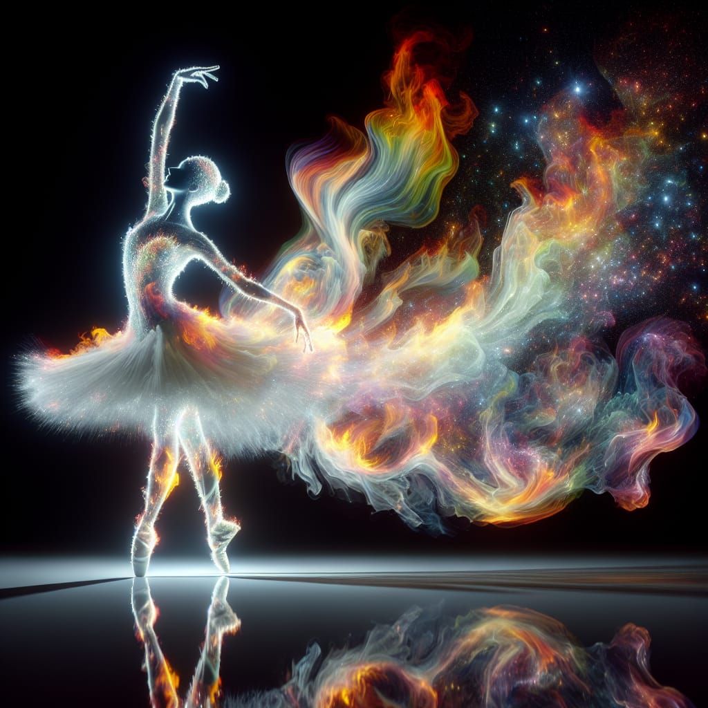 Rainbow Flame Ballerina on Marble Stage