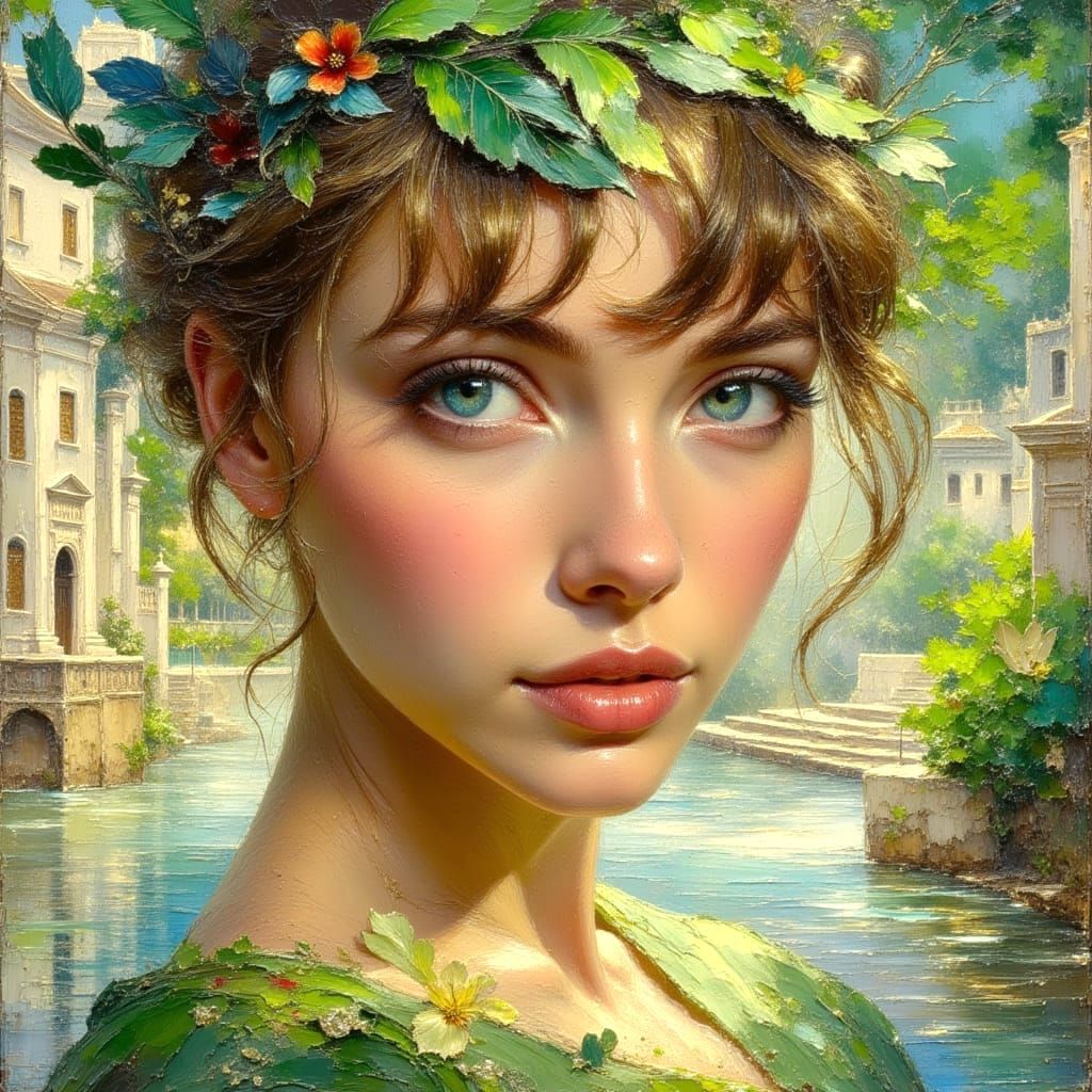 Stunning Woman with Blue-Green Eyes, Impasto Oil Painting