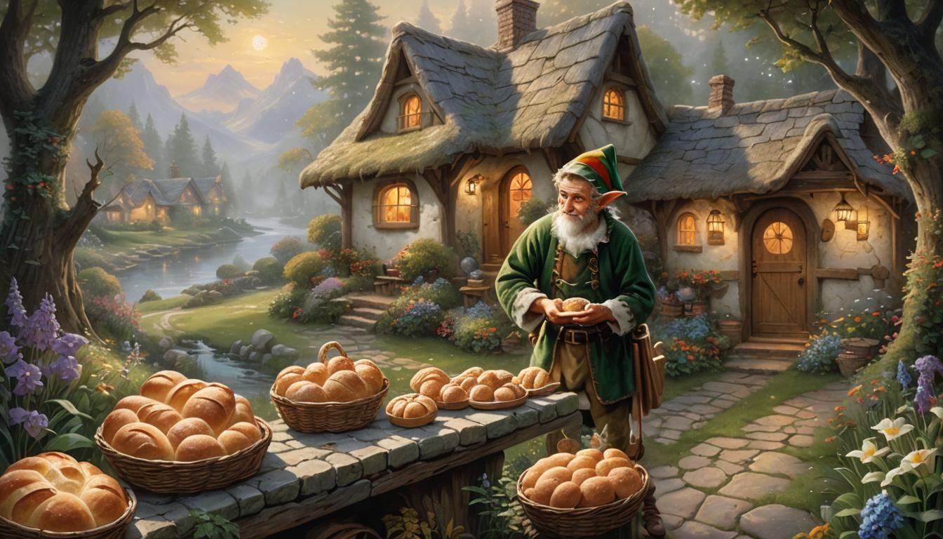 Charming Cottage Kitchen with Elf in Ethereal Style