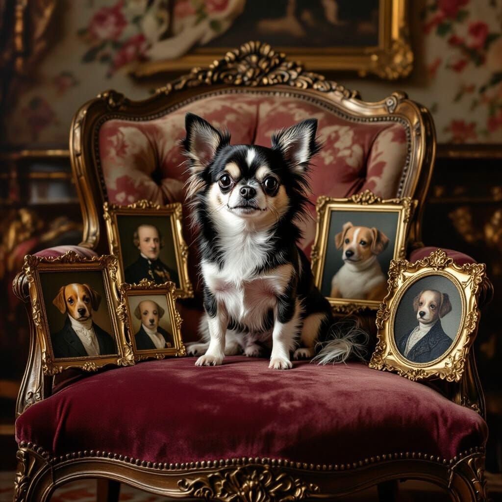 Chihuahua Royalty: A Classical Portrait in Opulent Setting