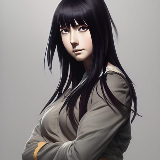 Detailed Portrait of Hinata Hyuga in Digital Art Style