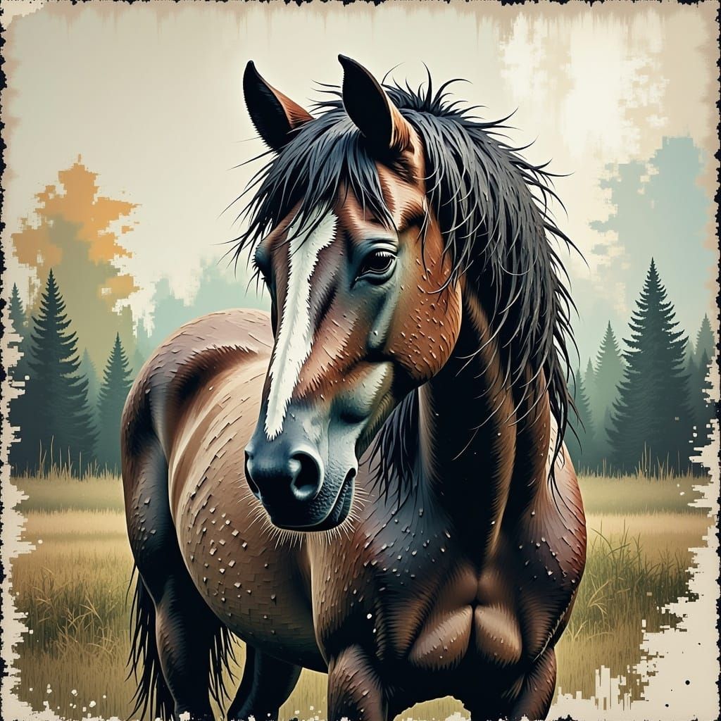 Wild Horse Bursting from Underbrush: Pixelated Expressionism