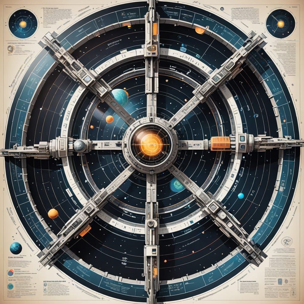 Detailed Infographic Illustration of a Space Station