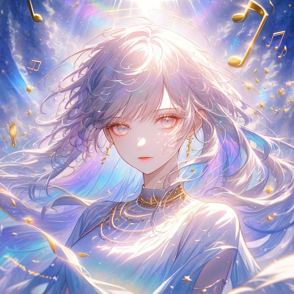 Teen Girl Listening to Music with Notes