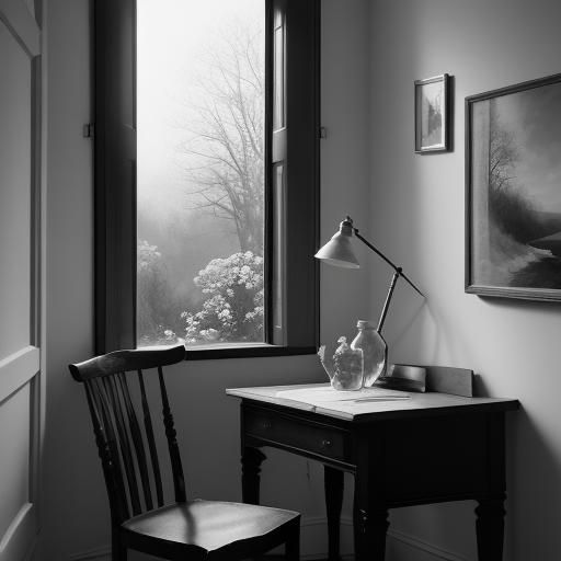 Edwardian Minimalist Room with Daffodil in Black and White
