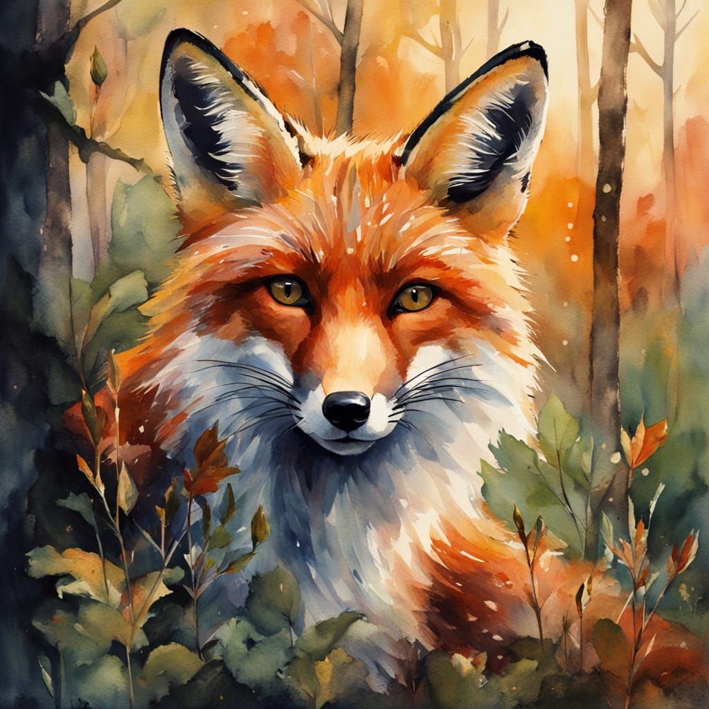 Whimsical Fox Portrait in Watercolour