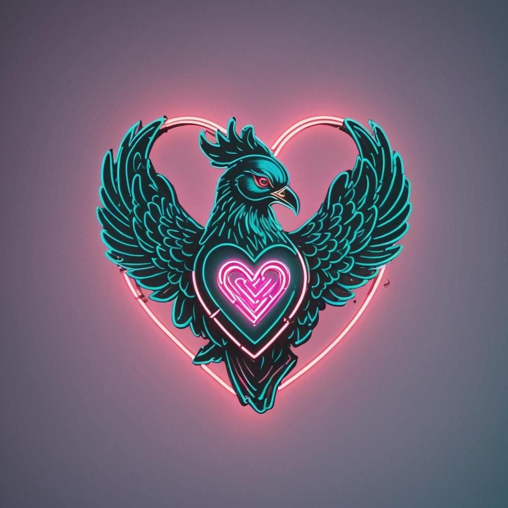 Teal Neon Phoenix with Broken Heart Logo