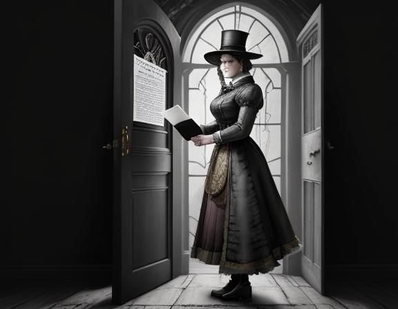 Steampunk Woman in Doorway: A Beatrix Potter Style Watercolo...