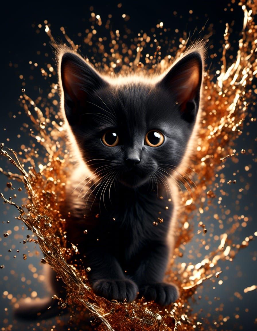 Sleek Black Kitten with Metallic Splashes