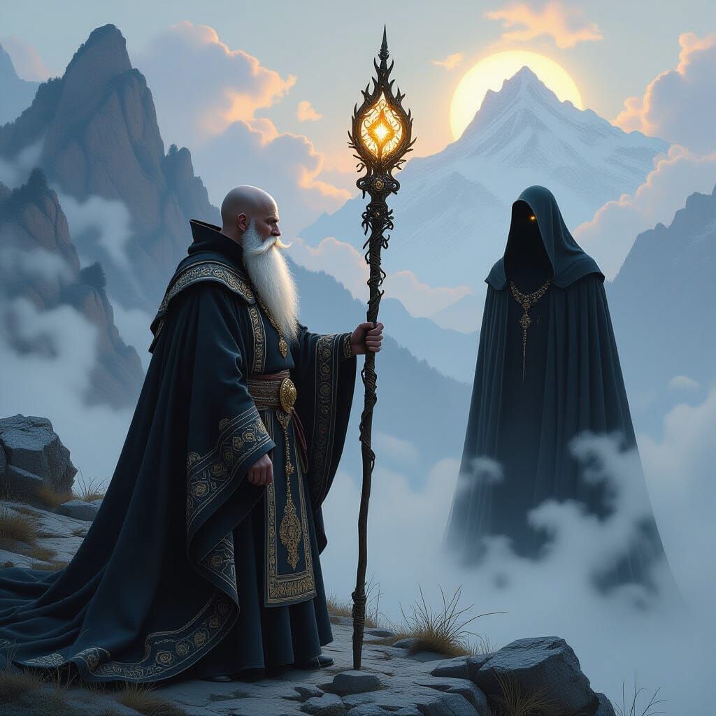 Priest Faces Dark Entity on Misty Mountain