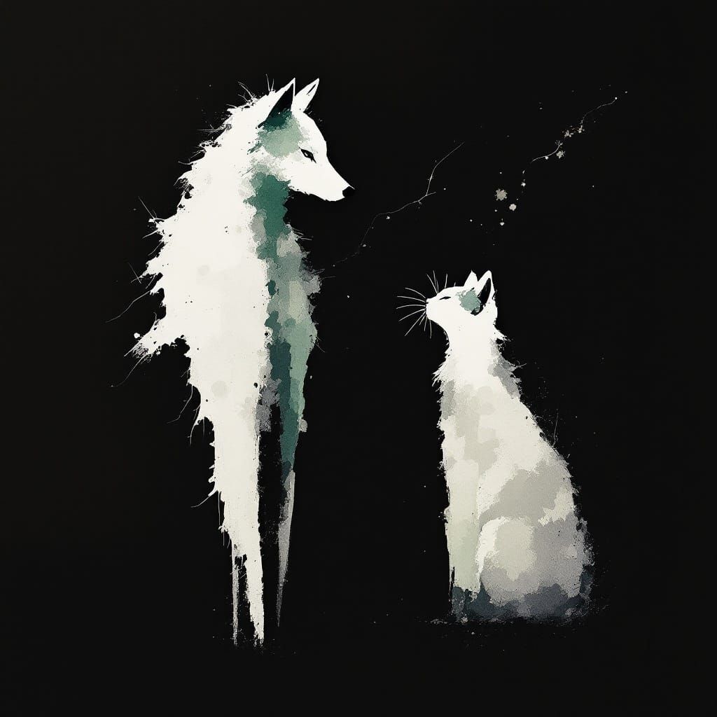 Whispers in the Night: Japanese Ink Brush Art of Elongated S...