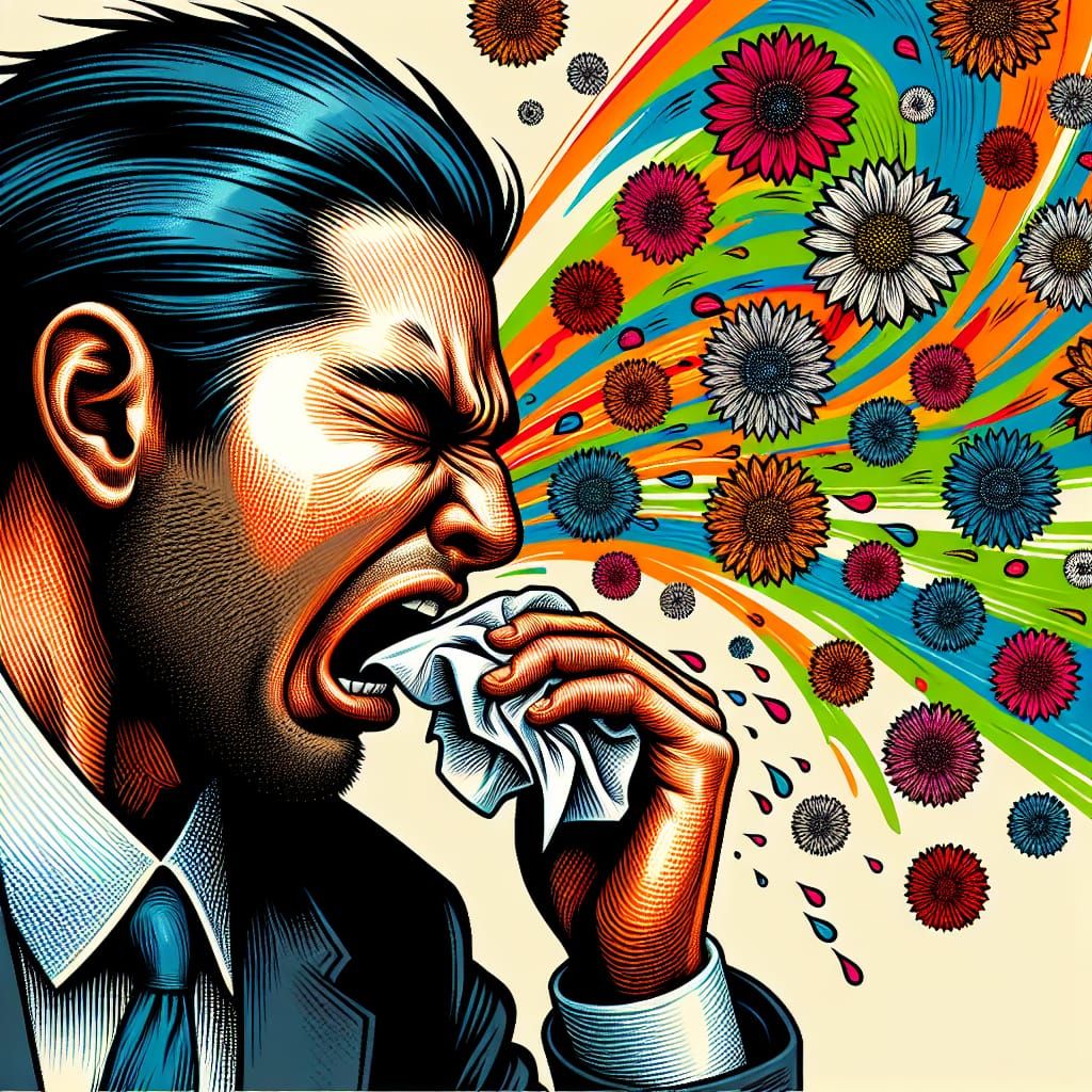 Man Sneezing Flowers: Covarrubias-Style Illustration