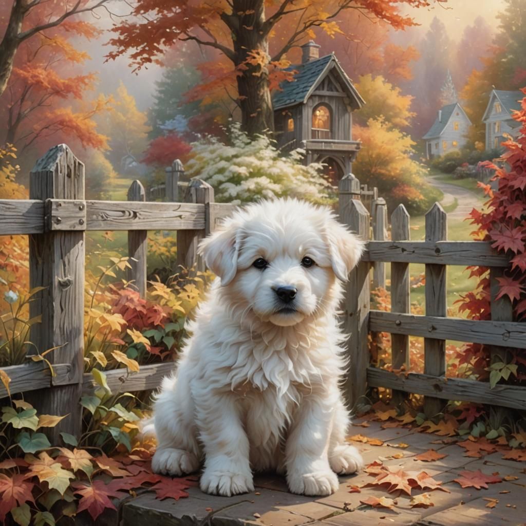 Cute Puppy in Autumnal Fantasy Style