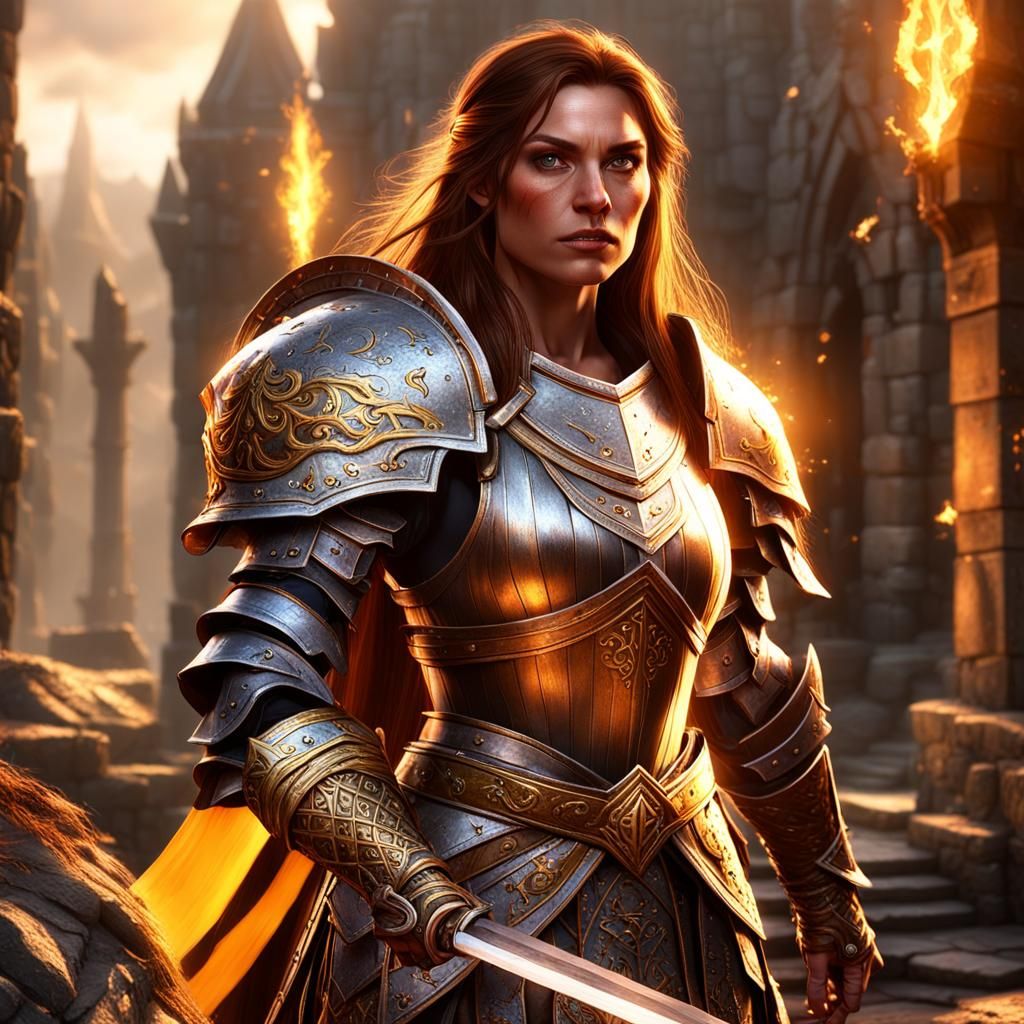 Dwarf Paladin with Sunlight Armor, Fantasy Art