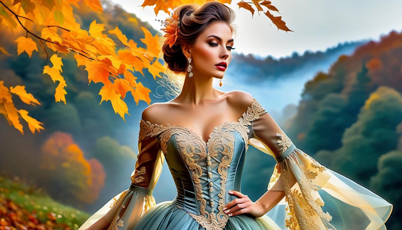 Ethereal Woman in Lace and Organza, Oil Painting