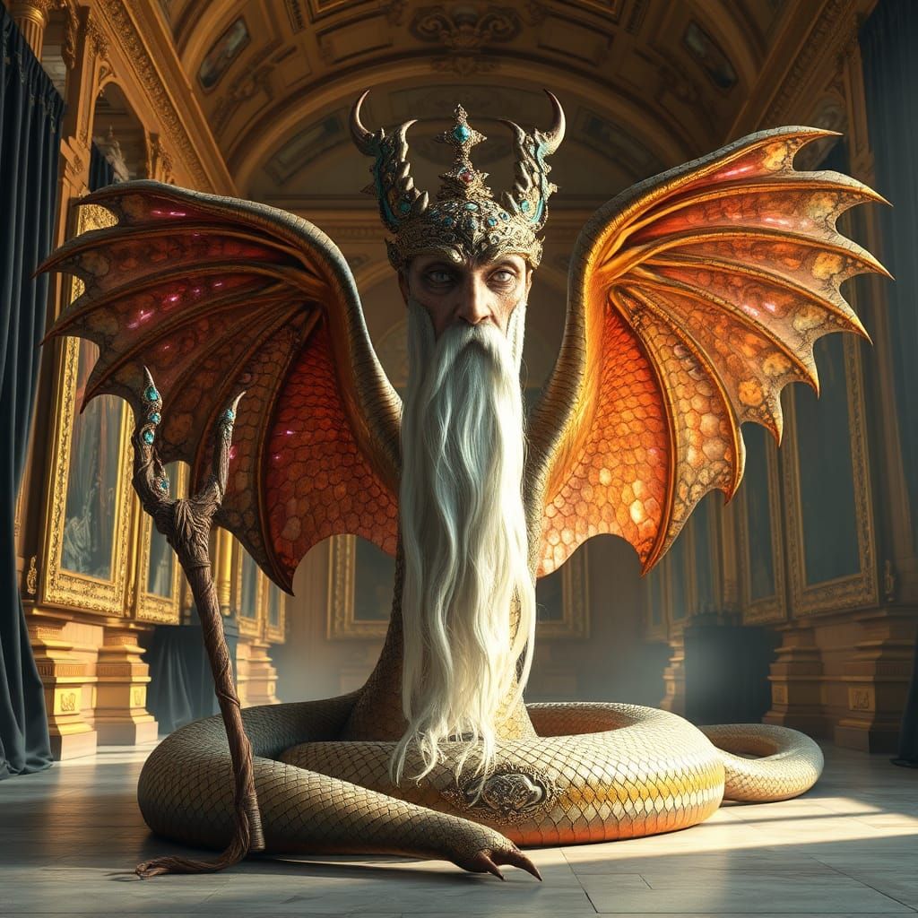 Naga Portrait in Art Gallery, High-Fantasy Concept Art