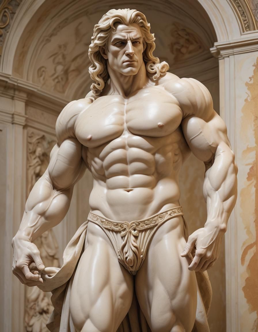 Hyper-Muscular Statue in Italian Opera Style