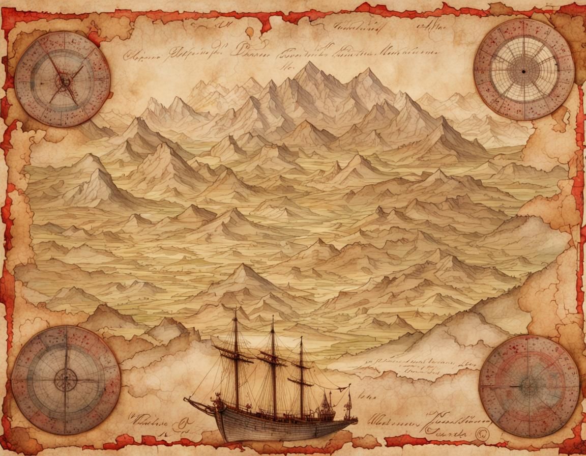 Detailed Treasure Map on Old Parchment in Watercolor