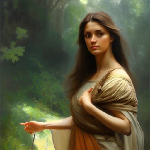 Greek Woman in Forest: Hyperdetailed Art Portrait