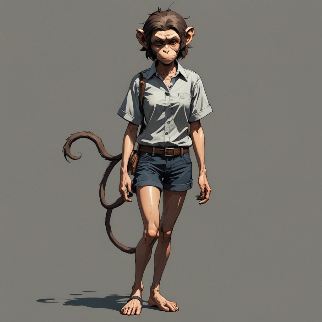 Anime-Style Monkey Woman in Cel-Shaded Art