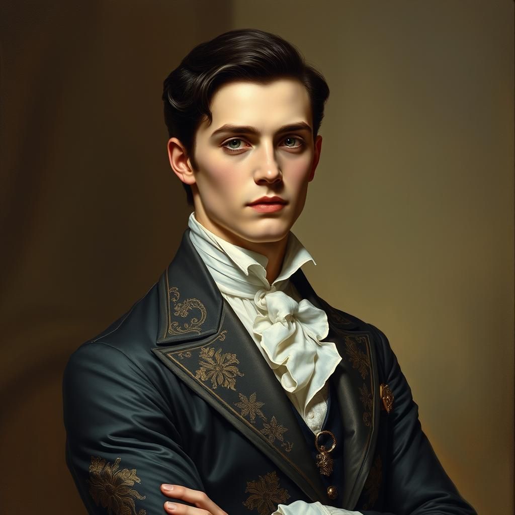 Elegant Young Man in 19th Century Portrait