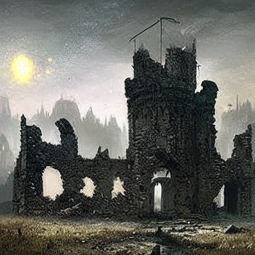 Post-Apocalyptic Medieval Castle Ruins at Night