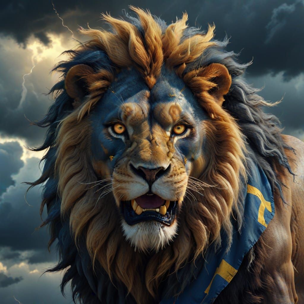 Lion's Head with Swedish Flag in Nordic Art