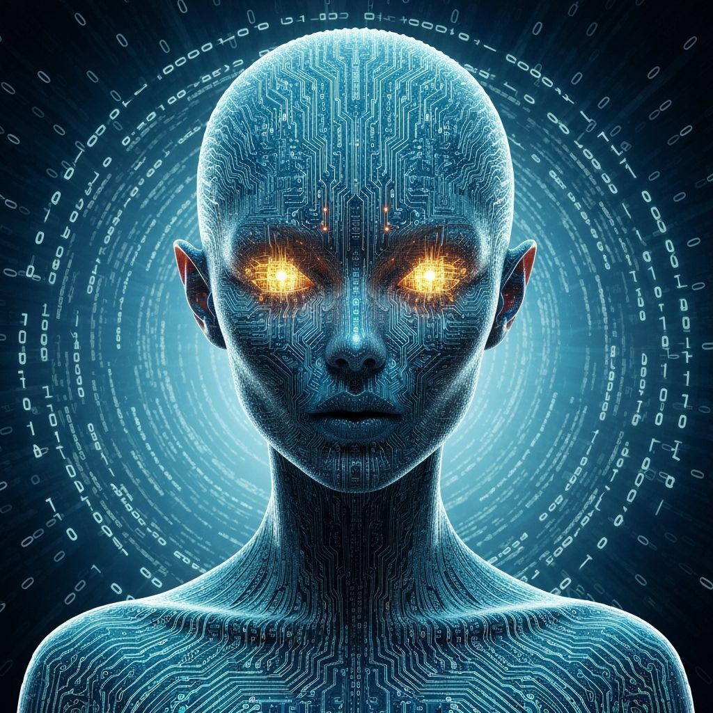 Mystical Woman of Code with Circuit Eyes