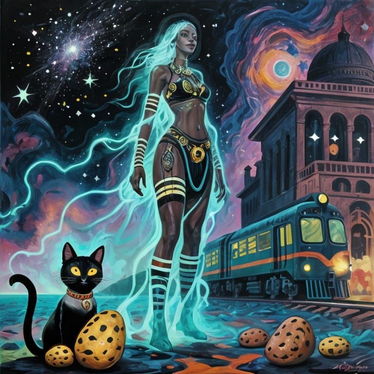 Ethereal Zombie Patrol in Punk Nebulae Oil Painting