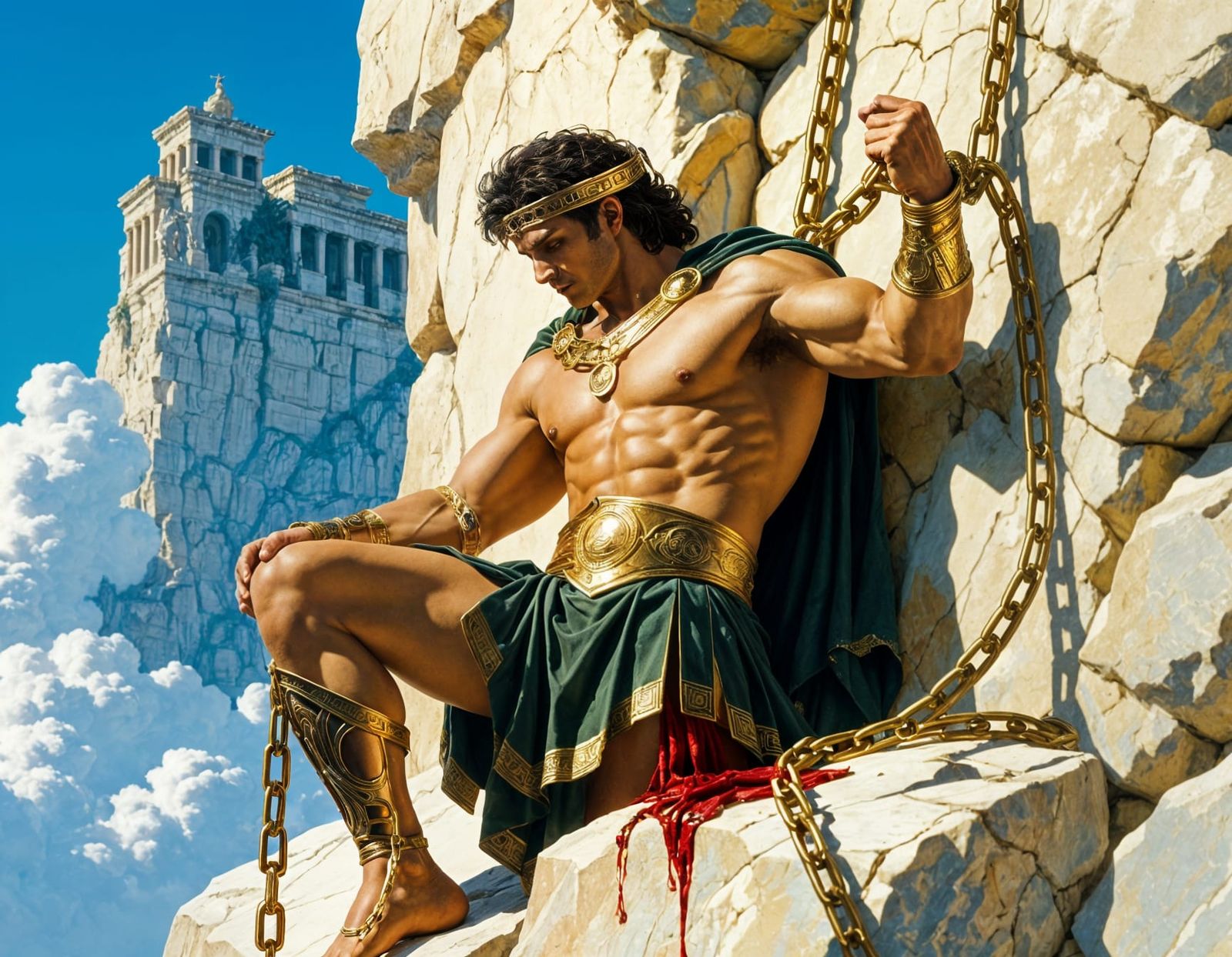 Prometheus Shackled: A Greek Mythological Scene