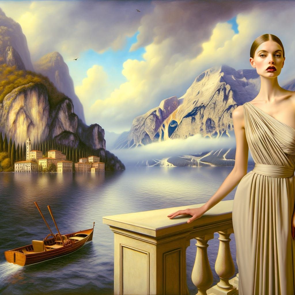 Romantic Impressionist Oil Painting of a Modern Girl by a Se...