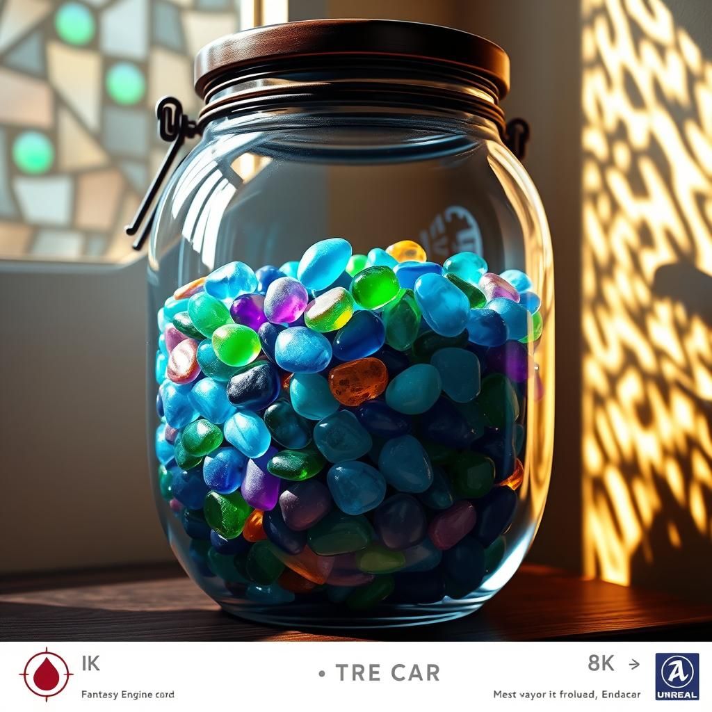Glass Jar with Colorful Pebbles: Digital Art