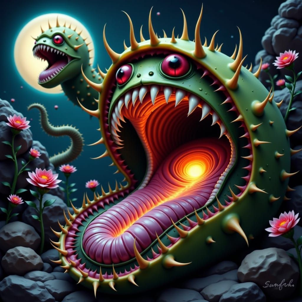 Giant Bioluminescent Venus Flytrap Nebula in Cosmic Void