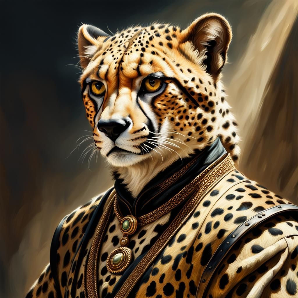 Cheetah Portrait in Neoclassical Oil Painting Style