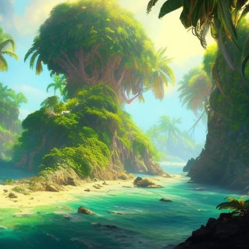 Lush Tropical Island in Dark Fantasy Style